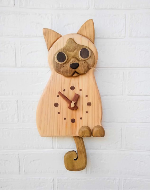 画像1: 掛時計カギしっぽ猫　テト